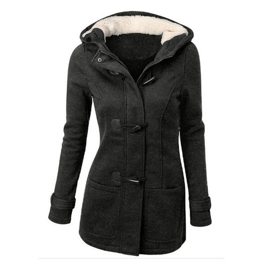 Women's Winter Hooded Horn Button Cotton-padded Wool coat