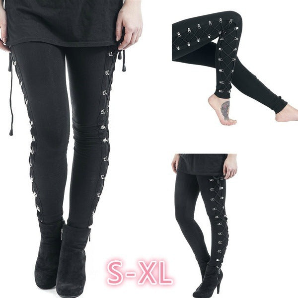 Women’s Gothic High Waisted Lace-up Leggings With Lifted Hips