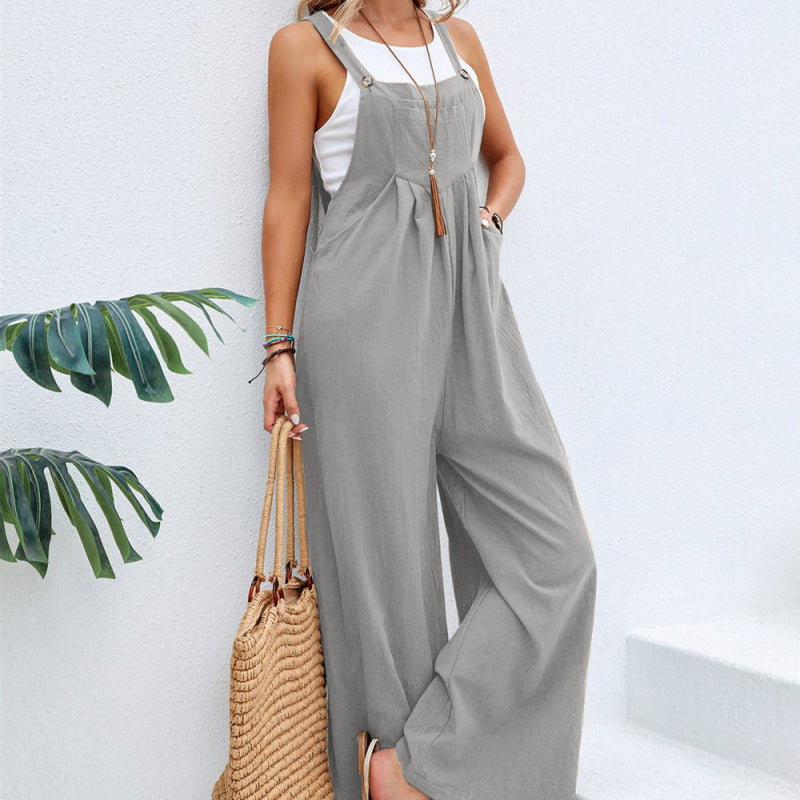 Women’s Casual Ruched Wide-Leg Jumpsuit Overalls