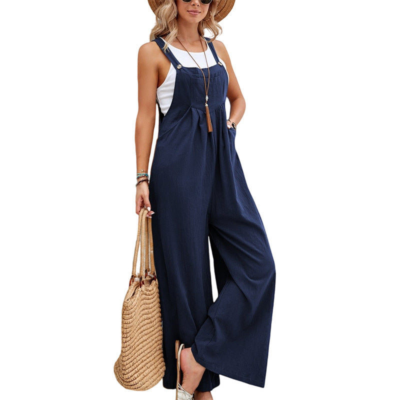 Women’s Casual Ruched Wide-Leg Jumpsuit Overalls