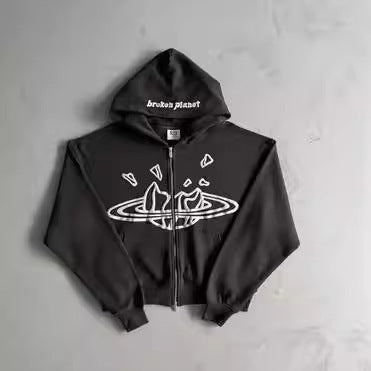 Broken Planet Urban Zip-Up Cropped Hoodie