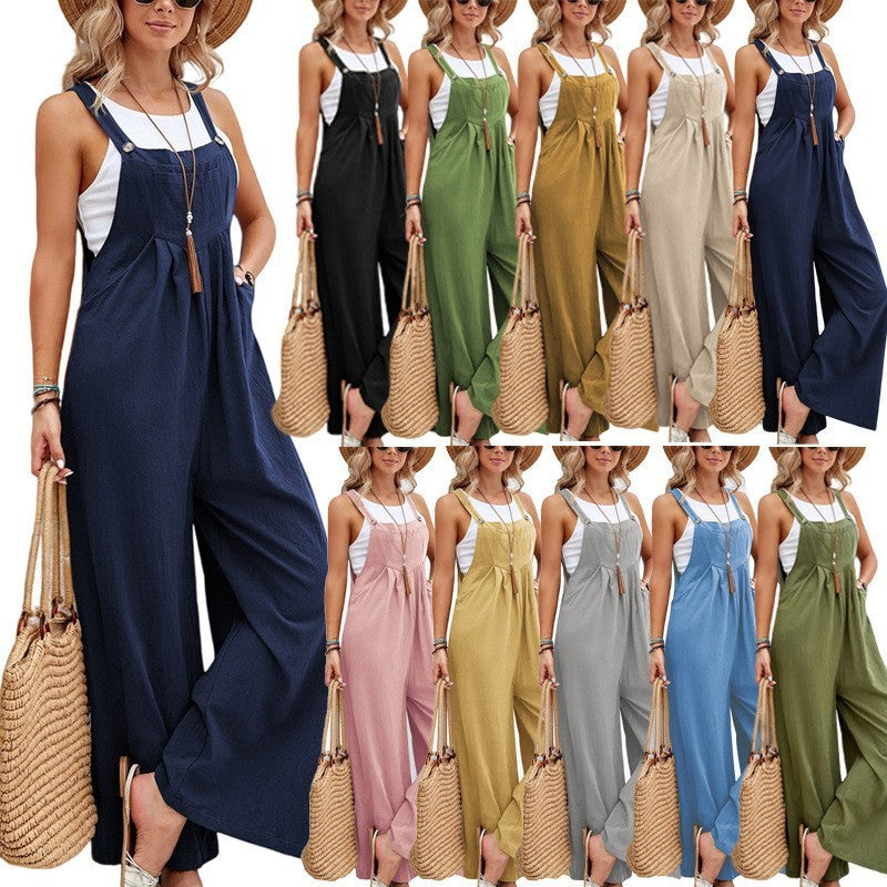 Women’s Casual Ruched Wide-Leg Jumpsuit Overalls